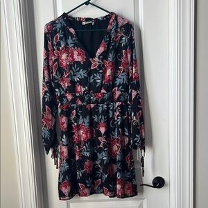 LOFT Black and Red Floral Long Sleeve Dress